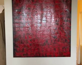 Abstract Red Textured Oil on Canvas Signed Marx