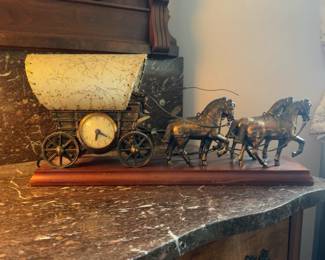 Vintage Brass Cannon Carriage Mantel Clock, United Clock Corps
