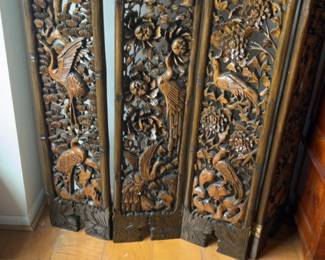 As Is Vintage Hand-Carved Asian Wooden Room Divider