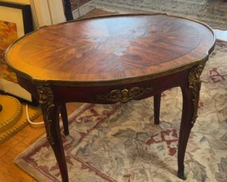 As Is 28”x20”x23” Louis XV Style Floral Parquetry Oval Table