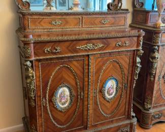 (each/2 avail) 18”x38”x70” As-Is French Louis XV-Style Bronze-Mounted Cabinet w/ Porcelain Plaques 20th c. - Price per One