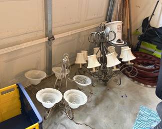 Two chandeliers, flower bed edging