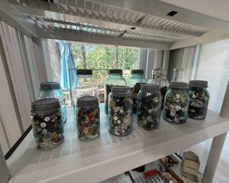 Vintage Ball jars full of buttons
