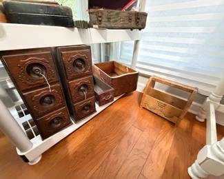 Vintage sewing drawers, antique drawers and shoe shine box