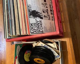 Records: Vinyl LPs and 45s, Sonny & Cher mono, Disneyland, plus cassettes and VHS