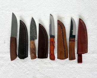 Damascus Knives with Leather Sheaths