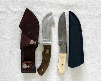 Colt Gut-hook & Damascus with Leather Sheaths