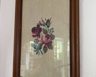 Vintage needle point floral picture frame
