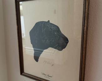 Vintage 1974 offset lithograph print titled "Black Jaguar" (Panthera onca) from the Wild Feline Series by wildlife artist Guy Coheleach