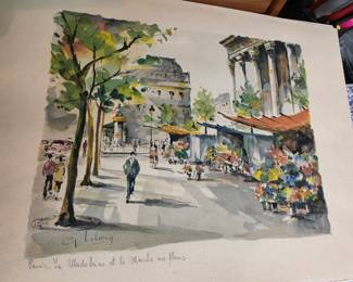 French Watercolor. Handpainted, signed Art