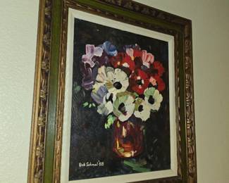 Hand painted, signed art,  handmade frame