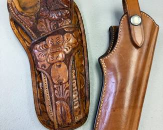 Vintage leather gun holsters.