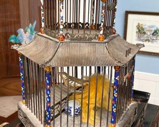Gorgeous Chinese pagoda birdcage with cloisonné and amber decoration.