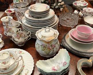 LOTS and LOTS of wonderful vintage/antique china, glass and crystal – Bohemian, Austrian, Nippon, American, and more.