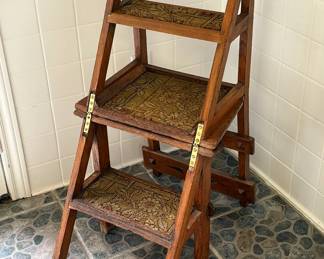 Victorian Gothic Revival metamorphic oak library steps convertible to side chair, late 19th century.