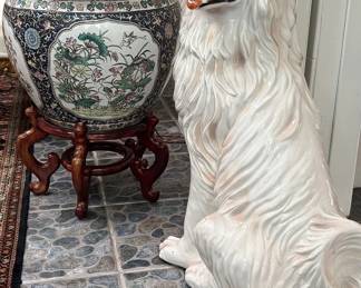 Impressive collection of décor, artwork and sculptures including this life-size ceramic Samoyed.