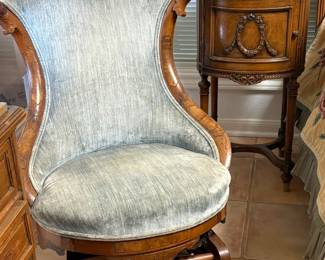 Victorian velvet upholstered walnut platform rocking chair.