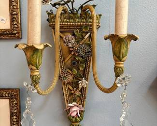 Pair of vintage Italian toleware wall sconces.