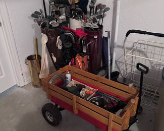 Golf club sets and red wagon