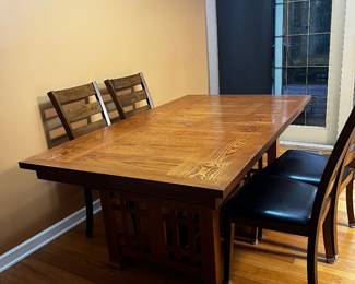 Dining room table. 72 1/2 x 42. Four chairs and leaf. 