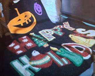 Many area throw rugs for the holidays especially Halloween and others for every holiday.