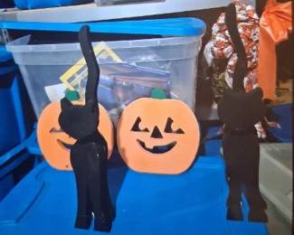 Wooden cats and pumpkins some ceramic available for Halloween