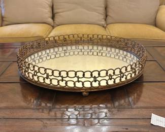 Gold Mirrored Round Decorative Tray 20in