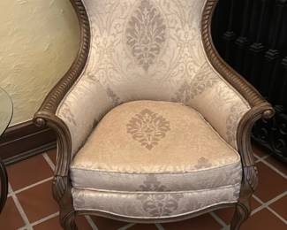 Carved Wood Upholstered Accent Chair