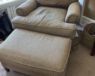 Beige Upholstered Club Chair w/Ottoman