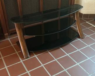 Three-Tier Black Glass TV Stand