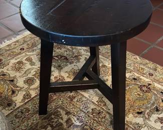 Black Round Wooden Accent Stool