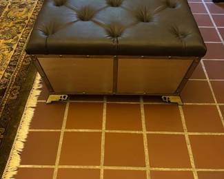 Tufted Brown Leather Ottoman