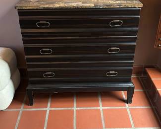 Black Wood 3-Drawer Marble Top Chest