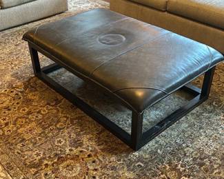 Large Black Leather Cocktail Ottoman