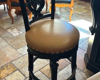 Carved Black Wooden Swivel Stools (6)