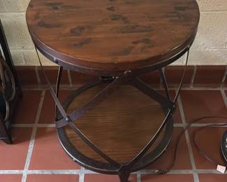 Round Wood Top Iron Accent Table