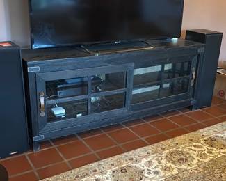 black wood TV console cabinet