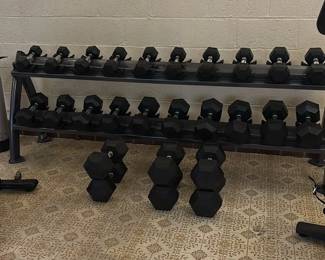 Hex Rubber Dumbbell Set w/ Rack