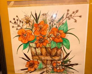 Original Flowers & Basket By Killen 1977 Water Color!