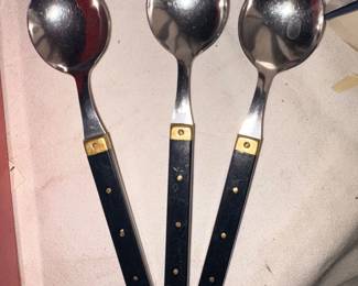 MCM Bakelite/Brass Soup Spoons Set Of 3!