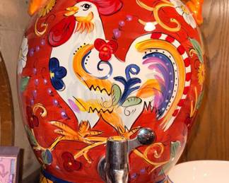 Table Tops Gallery Florence Hand Painted Beverage Dispenser w/Rooster!