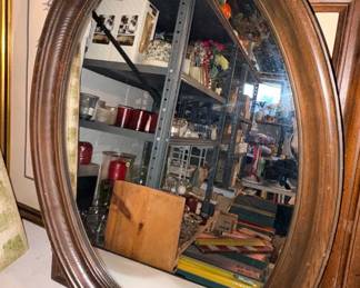 Antique Wood Framed Oval Mirror!