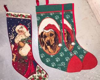 Pickens Golden Retriever Christmas Stockings, Vtg Needlepoint Santa Stocking!