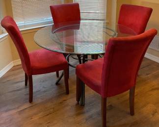 Round glass top table-29x48 & Red Velvet Chairs!