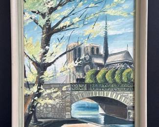 059 framedoilpaintingofnotredamebridge