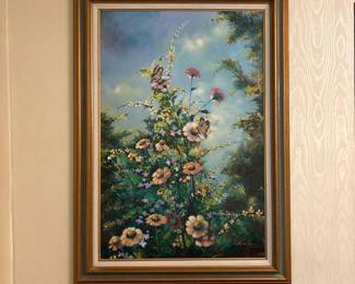 087 31x43signedfloralandbutterflyartw
