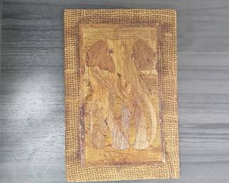 Vintage African Banana Leaf Fiber Art Collage  Elephant
