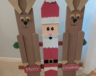 Handmade Wooden Santa and Reindeer Christmas Sign