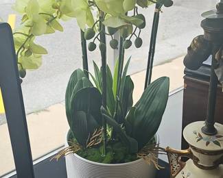 Artificial Phalaenopsis Orchid Arrangement in Ribbed Ceramic Planter