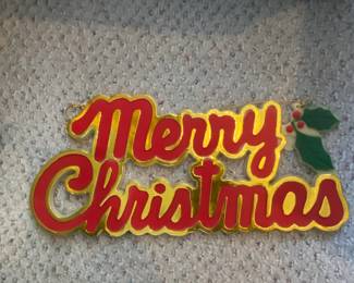 Vintage Merry Christmas Plastic Wall Hanging Decoration with Holly Accent